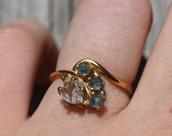 Engagement ring 14k Gold Diamond Sapphire Ring Raw Diamond  Solid Gold  Rough Diamond Ring Raw Diamond Ring, Avello gift