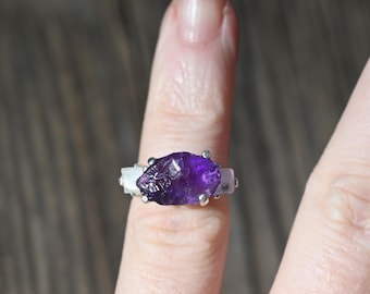 Engagement ring Amethyst and moonstone  sterling silver size 6.5