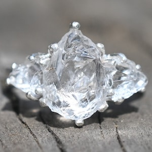 Raw crystal ring, diamond alternative engagement rings, round or oval cut natural stone jewelry, size 4 5 6 7 8 8 9 10 11 anniversary gift