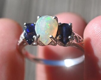 Verlobungsring Schwarzer Opal und äthiopischer Opal Sterlingsilber Größe 3 4 5 6 7 8 9 10 11 12 American Made