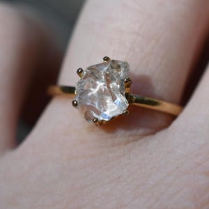 Engagement ring Size 9 10k Gold Quartz Ring, Raw Diamond , Solid Gold , Rough Diamond Ring, Raw Diamond Ring, Avello gift