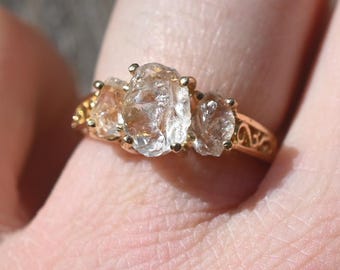 Oval Lake County diamond engagement ring, solid 14k yellow gold, raw stone, Avello, gift size 3 4 5 6 7 8 9 10 11 12 American made