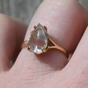 Solid 14k Yellow gold Oval Quartz Engagement Ring, Rough Lake County Diamond Ring, Avello, gift size 3 4 5 6 7 8 9 10 11 12 American made