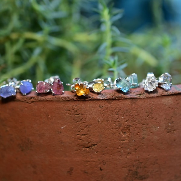 Pink tourmaline, citrine, herkimer diamond, aquamarine, tanzanite, emerald, garnet, peridot, sapphire stud earringsgift