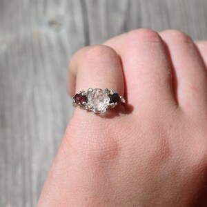Boho Ring Raw Garnet Diamond Engagement Rough Diamond Wedding Band Unique Gemstone Sterling Silver Promise Size 5 Dainty Minimalist Rustic