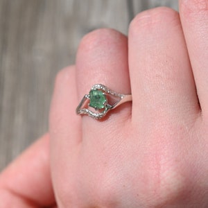 Raw Stone Ring, Art Deco Ring Raw Diamond Ring Uncut Engagement Ring Handmade Sapphire ring Peridot minimalist anniversary gift for woman image 2