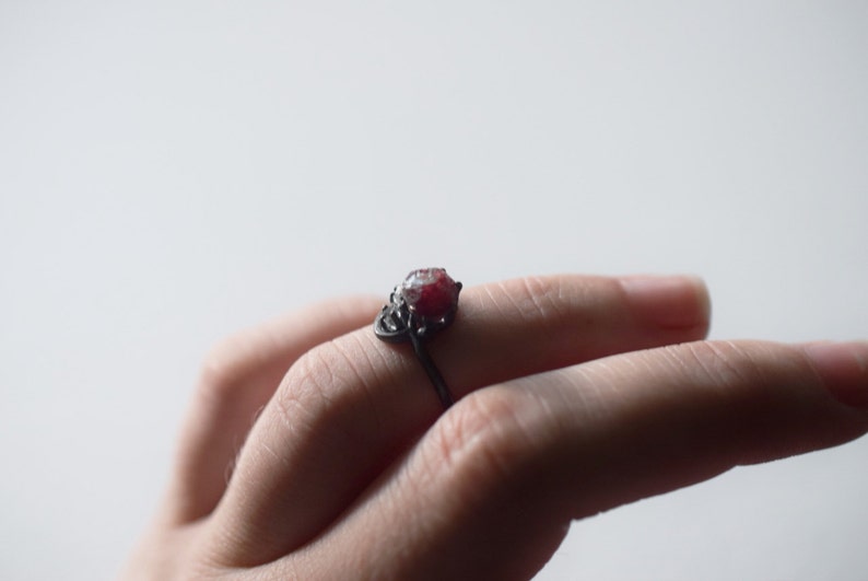 Rohe Rubin und Diamant-Verlobungsring, ungeschliffener Diamant-Ring, ungeschliffene Diamant Ehering, Ring Sterling Silber Hochzeit Ring Bild 5