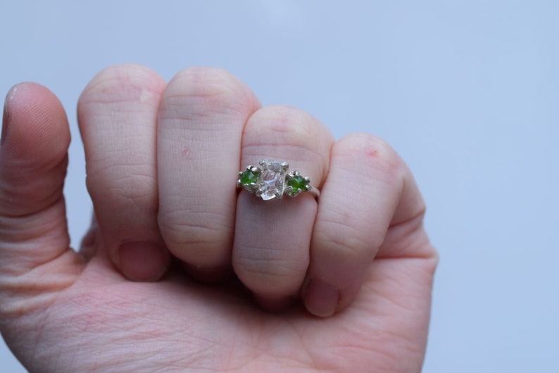 Raw Diamond and Emerald Engagement Ring Rough Diamond Ring | Etsy