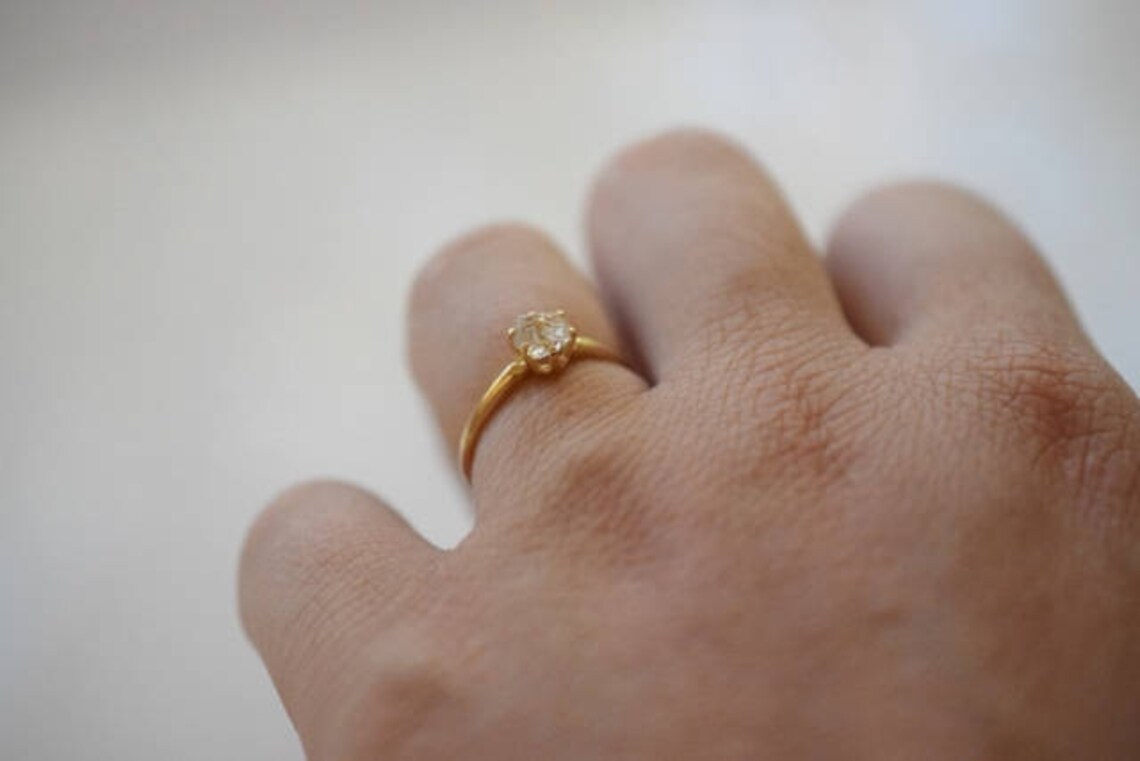 Size 8 14k Gold Diamond Ring Raw Diamond Engagement Ring Etsy