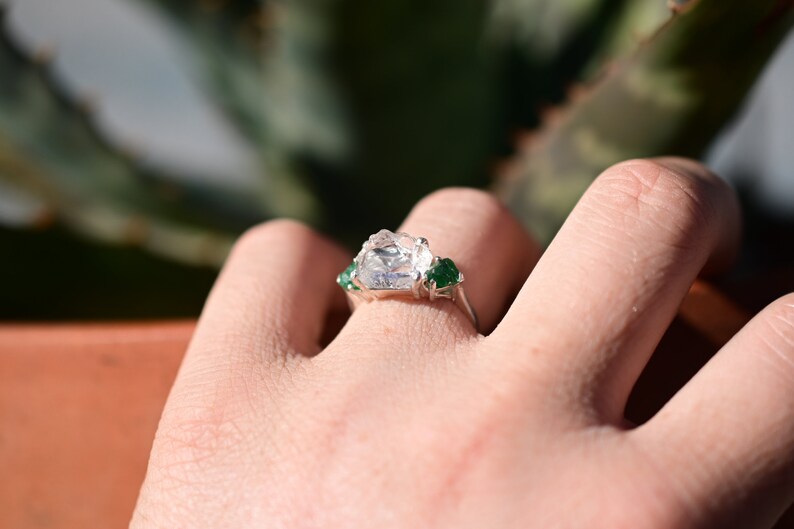 Natural emerald ring rough cut jewelry size 4 5 6 7 8 9 10 11 12 anniversary gift for womangift image 3