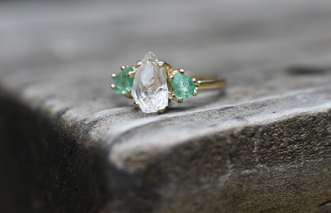 Real Emerald Rings, Genuine Uncut Emerald Jewelry, Raw Diamond Ring ...