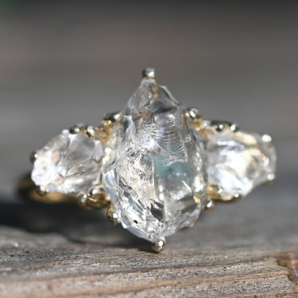 Lake County diamond engagement ring alternative raw crystal, round or oval cut natural bohemian jewelry,  size 4 5 6 7 8 8 9 10 11  gift