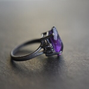 Raw Diamond and Amethyst Engagement Ring Rough Diamond Wedding Band Unique Gemstone Sterling Silver Promise Ring Size 5 Engagement image 3