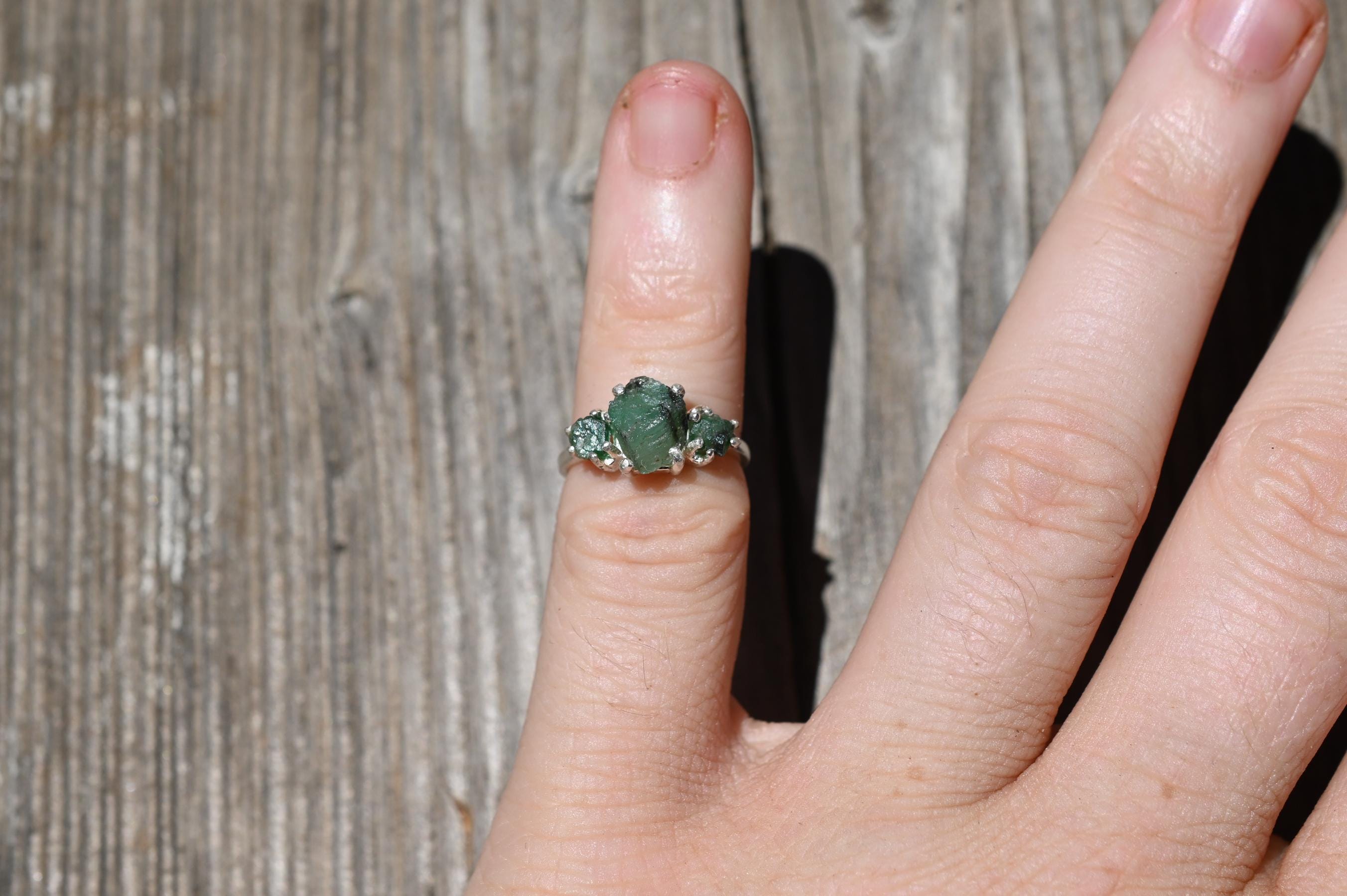 Real Emerald Ring, Genuine Uncut Emerald Jewelry, Raw Diamond Ring ...