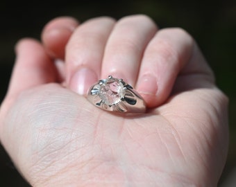 Mens engagement ring, Raw Stone Mens Ring: Lake County Diamond Solitaire, Sterling Silver Band