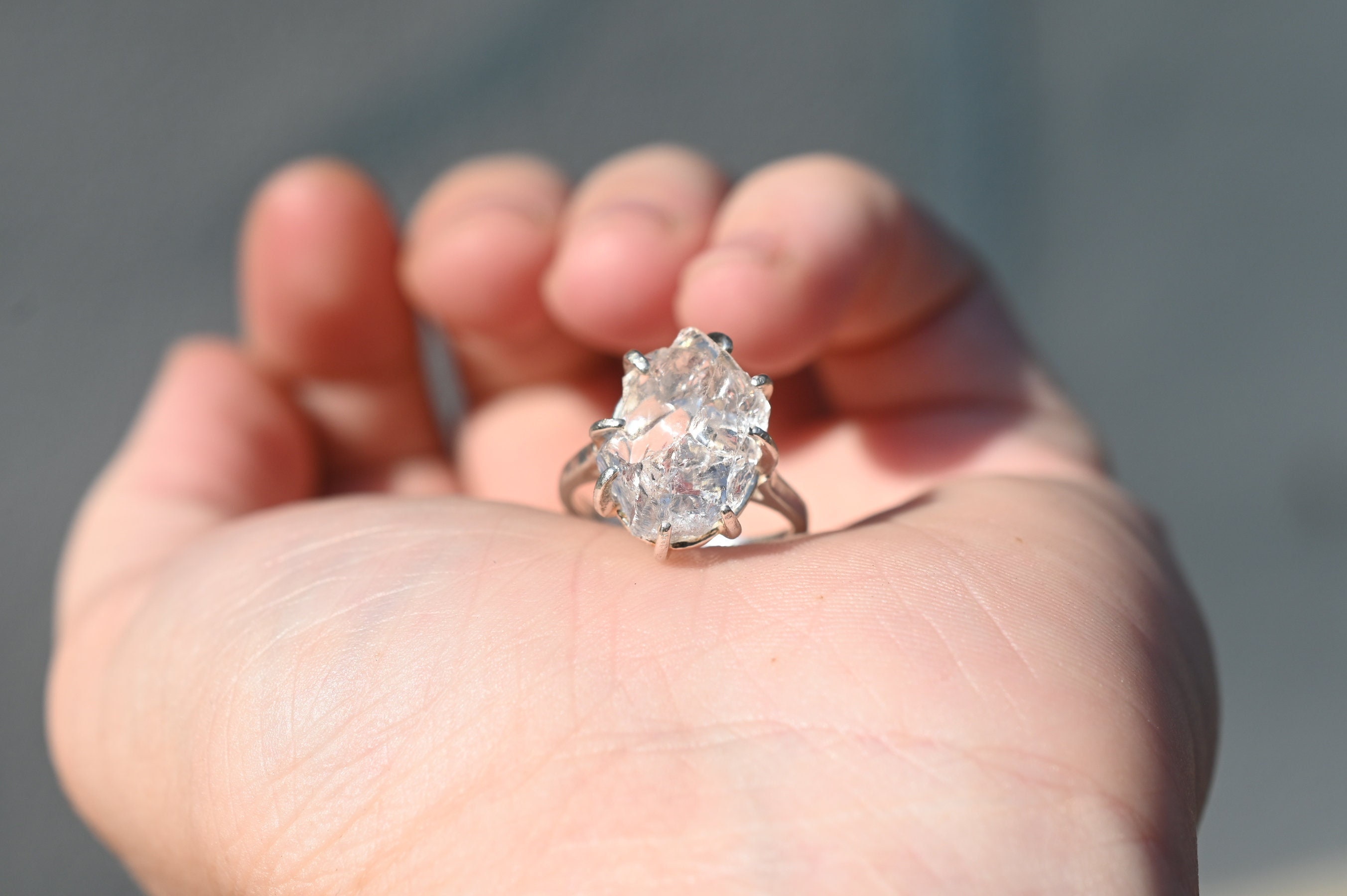 Raw Diamond Engagement Ring Rough Diamond Jewelry Natural and Uncut Diamond Wedding Band Quartz Ring Sterling Silver Wedding Band Herkimer Etsy