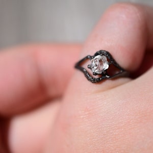 White Diamond Ring, Sterling Silver Engagement Ring, Raw Diamond, Natural Gemstone Promise Ring Bridal Ring Unique Alternative American made