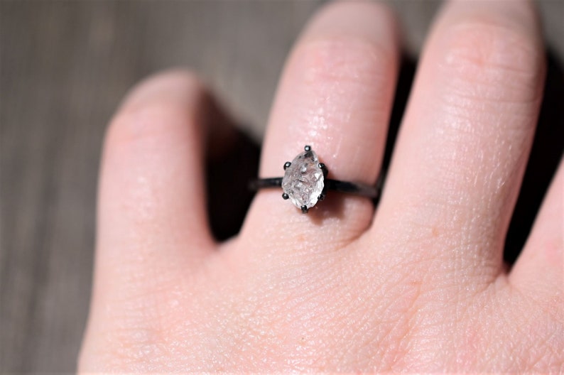 Engagement Ring, Raw Diamond Ring, Diamond Ring, uncut engagement ring, Rough Uncut Raw Stone Promise Simple Solitaire Minimalist Daintygift Black silver