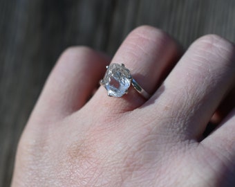 Solitaire Engagement Ring, Raw Diamond Ring, Rough Diamond Ring, Gemstone Ring, Size 5 Oxidized Ring Black Band Ring, Bridal Ring, Raw Stone