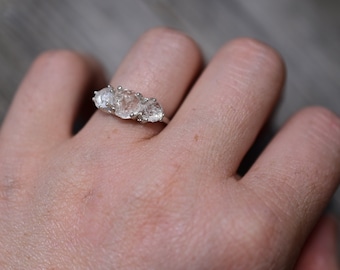 Rough Diamond Ring Size 7 Ring Raw Diamond Ring Uncut Diamond Engagement Ring Unique Engagement Ring White Diamond Ring Sterling Silver Ring