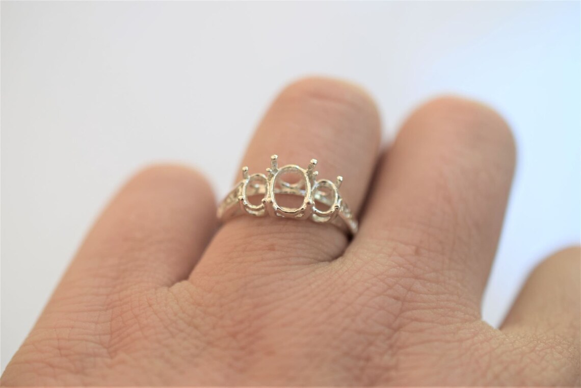 1pcs Ring Setting Three Stone Ring Band Without Stone 8x6 Etsy