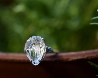 3 Carat Raw Gemstone Engagement Ring lake county diamond Ring Sapphire Side stones, Sterling Silver or 10k 14k gold, size 5 6 7 8 9gift