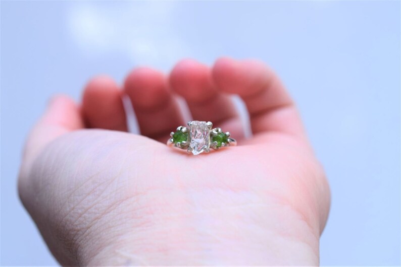 Raw Diamond and Emerald Engagement Ring Rough Diamond Ring | Etsy