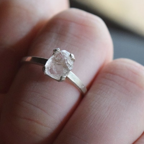 Raw Diamond Engagement Ring, Rough Diamond Wedding Band, Natural Uncut Diamond Engagement Ring, Quartz Ring, Sterling Silver Wedding Band