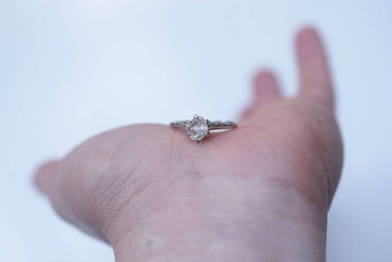 White Diamond Ring, Sterling Silver Engagement Ring, Raw Diamond, Natural Gemstone Promise Ring Bridal Ring Unique Alternativegift image 7