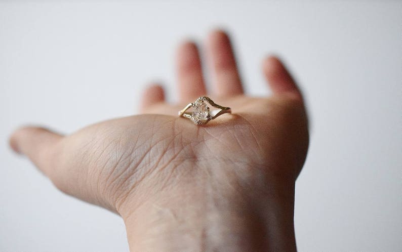 art deco ring, natural alternative diamond, raw stone rings, uncut diamond ring, engagement ring, rough diamond ring, gift for her image 9