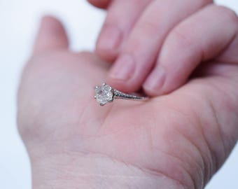 White Diamond Ring, Sterling Silver Engagement Ring, Raw Diamond, Natural Gemstone Promise Ring Bridal Ring Unique Alternativegift
