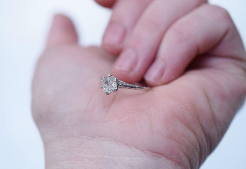 White Diamond Ring, Sterling Silver Engagement Ring, Raw Diamond, Natural Gemstone Promise Ring Bridal Ring Unique Alternativegift image 1