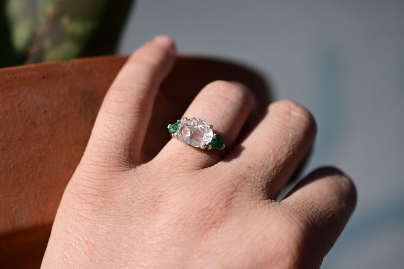 Natural emerald ring rough cut jewelry size 4 5 6 7 8 9 10 11 12 anniversary gift for womangift image 2