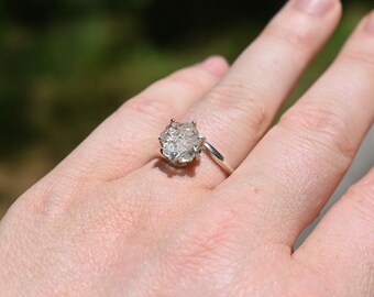 Anel de noivado simples com pedra bruta, diamante bruto, aliança de casamento, pedra preciosa única, anel de compromisso de prata esterlina, tamanho 5, 6, 7, 8, noivado Avello