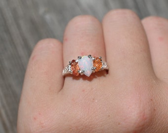 opal ring, Raw sapphire Gemstone, unique opal ring, jewelry for her, birthday gift anniversary, raw yellow stone, sterling silvergift