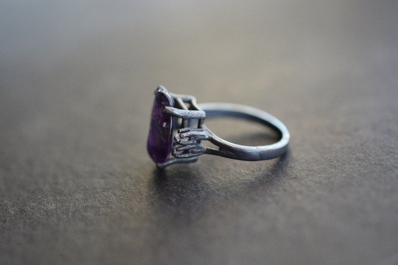 Raw Diamond and Amethyst Engagement Ring Rough Diamond Wedding Band Unique Gemstone Sterling Silver Promise Ring Size 5 Engagement image 5