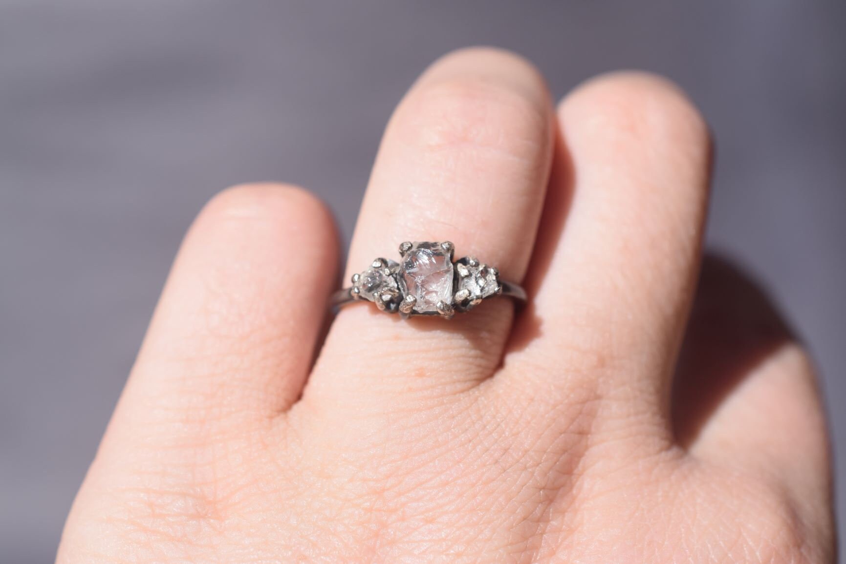 Handmade Raw Diamond Engagement Ring Trillion Diamond Wedding Etsy