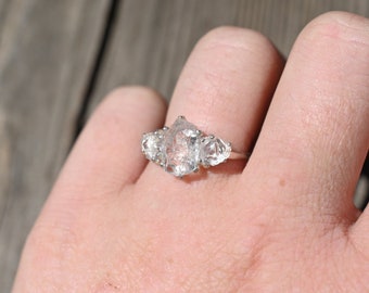 alternative raw diamond engagement rings, raw crystal ring, round or oval cut natural bohemian jewelry,  size 4 5 6 7 8 8 9 10 11gift