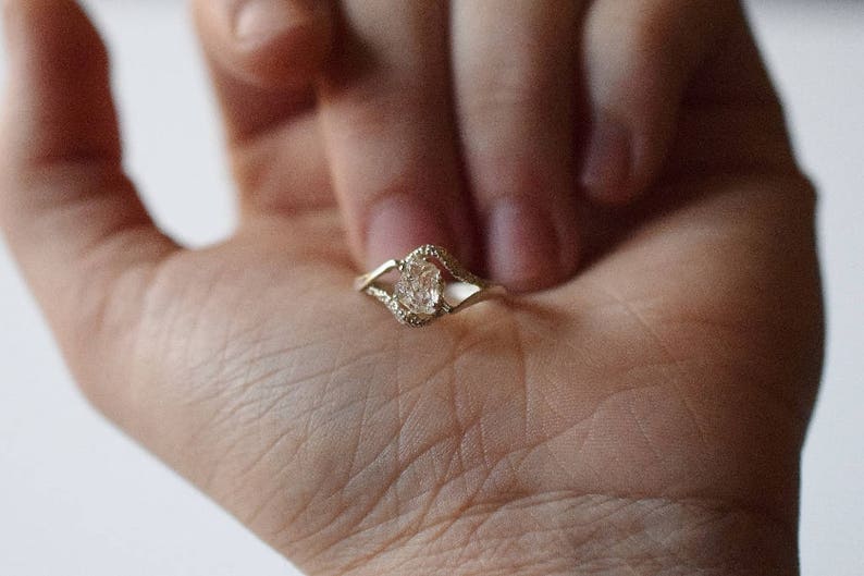 art deco ring, natural alternative diamond, raw stone rings, uncut diamond ring, engagement ring, rough diamond ring, gift for her image 7