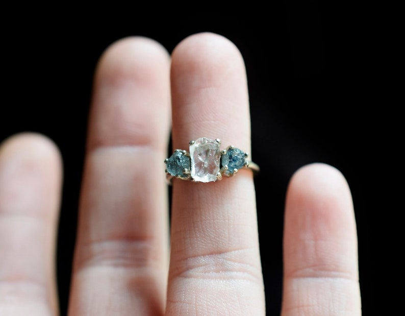 Simple Raw Diamond Engagement Ring Unique Wedding Band Organic Alternative Engagement Ring Rustic Wedding Promise Ring image 7