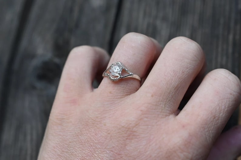 art deco ring, natural alternative diamond, raw stone rings, uncut diamond ring, engagement ring, rough diamond ring, gift for her image 2