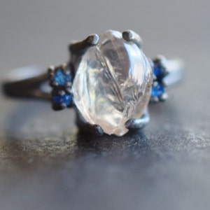 Raw Diamond and Hauynite Engagement Ring Rough Diamond Wedding Band Unique Gemstone Sterling Silver Promise Ring Size 5 Engagementgift