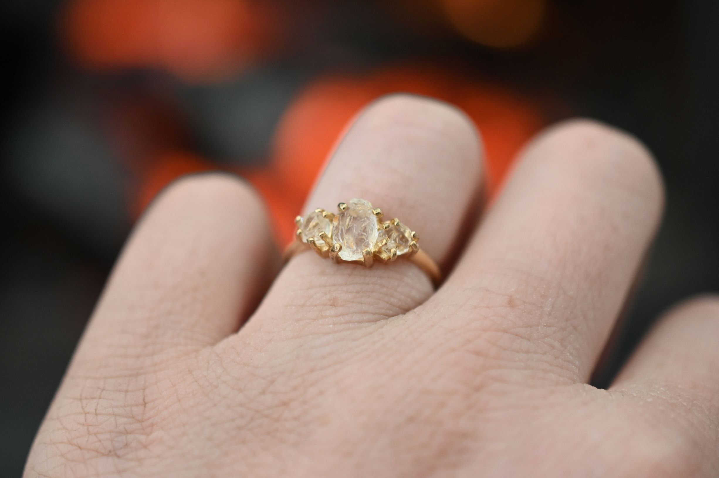 Boho Ring Raw Diamond Engagement Ring Rough Diamond Wedding Etsy