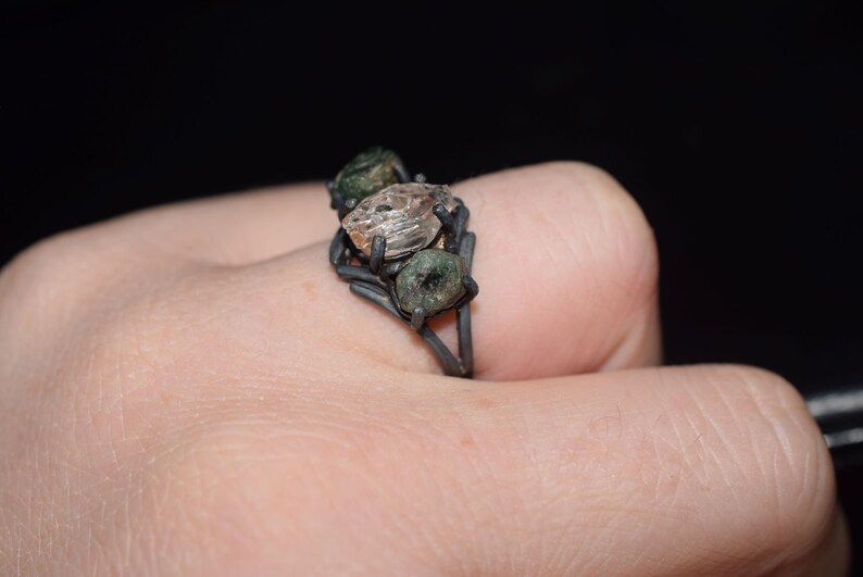 Rough Emerald Ring, Raw Emerald Engagement Ring, Ring Size 5 6 7 8 9 10 11 12, Emerald Wedding Ring, Rough Gemstone Rustic Ring image 2