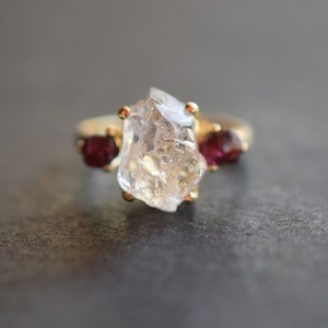 Size 5 14k Gold Ring Unique Engagement Ring Rough Diamond Ring Raw Diamond Ring Alternative Engagement Ring Garnet Engagement Ring Avello