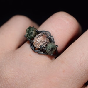 Rough Emerald Ring, Raw Emerald Engagement Ring, Ring Size 5 6 7 8 9 10 11 12, Emerald Wedding Ring, Rough Gemstone Rustic Ring image 1