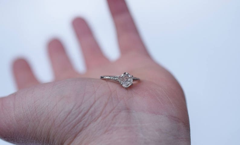White Diamond Ring, Sterling Silver Engagement Ring, Raw Diamond, Natural Gemstone Promise Ring Bridal Ring Unique Alternativegift image 4