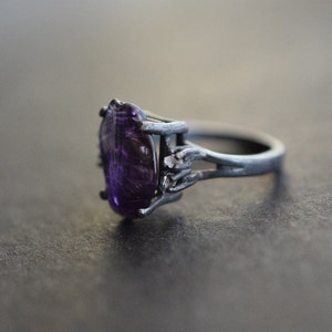 Raw Diamond and Amethyst Engagement Ring Rough Diamond Wedding Band Unique Gemstone Sterling Silver Promise Ring Size 5 Engagement image 4