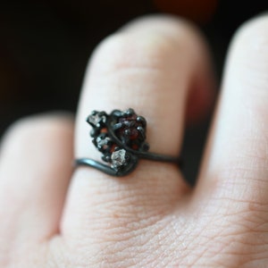 Raw Garnet Engagement Ring, Rough Diamond Wedding Band, Unique Sterling Silver Promise Ring, Size 7 Raw gemstone jewelry for women gift