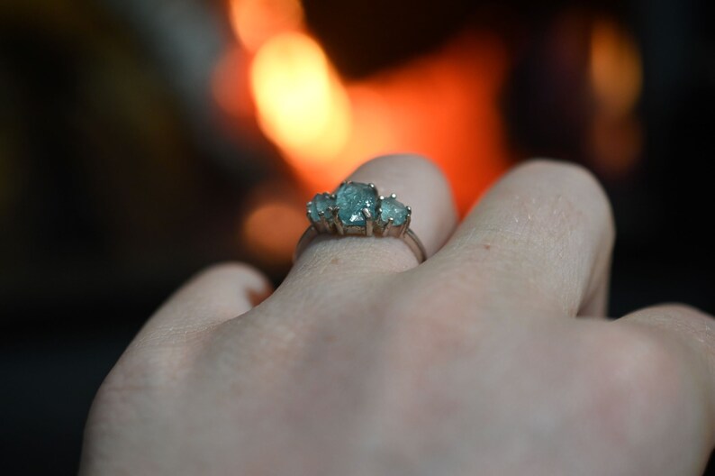 Apatite Engagement Ring, Raw Stone Ring, Organic Gemstone Ring, Rough Stone Ring, Wedding Ring, Unique Silver Ring, Rings for womengift image 2